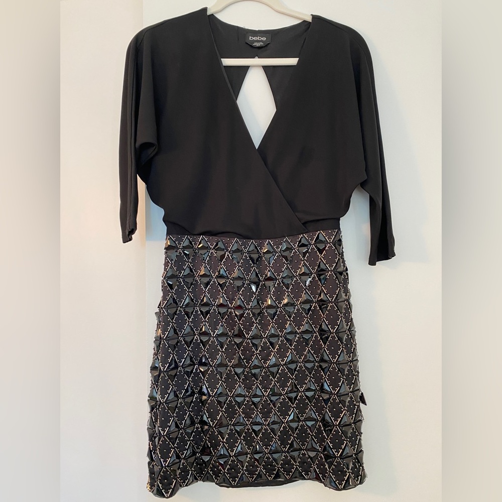 Bebe Little black dress with embellished flair size xs